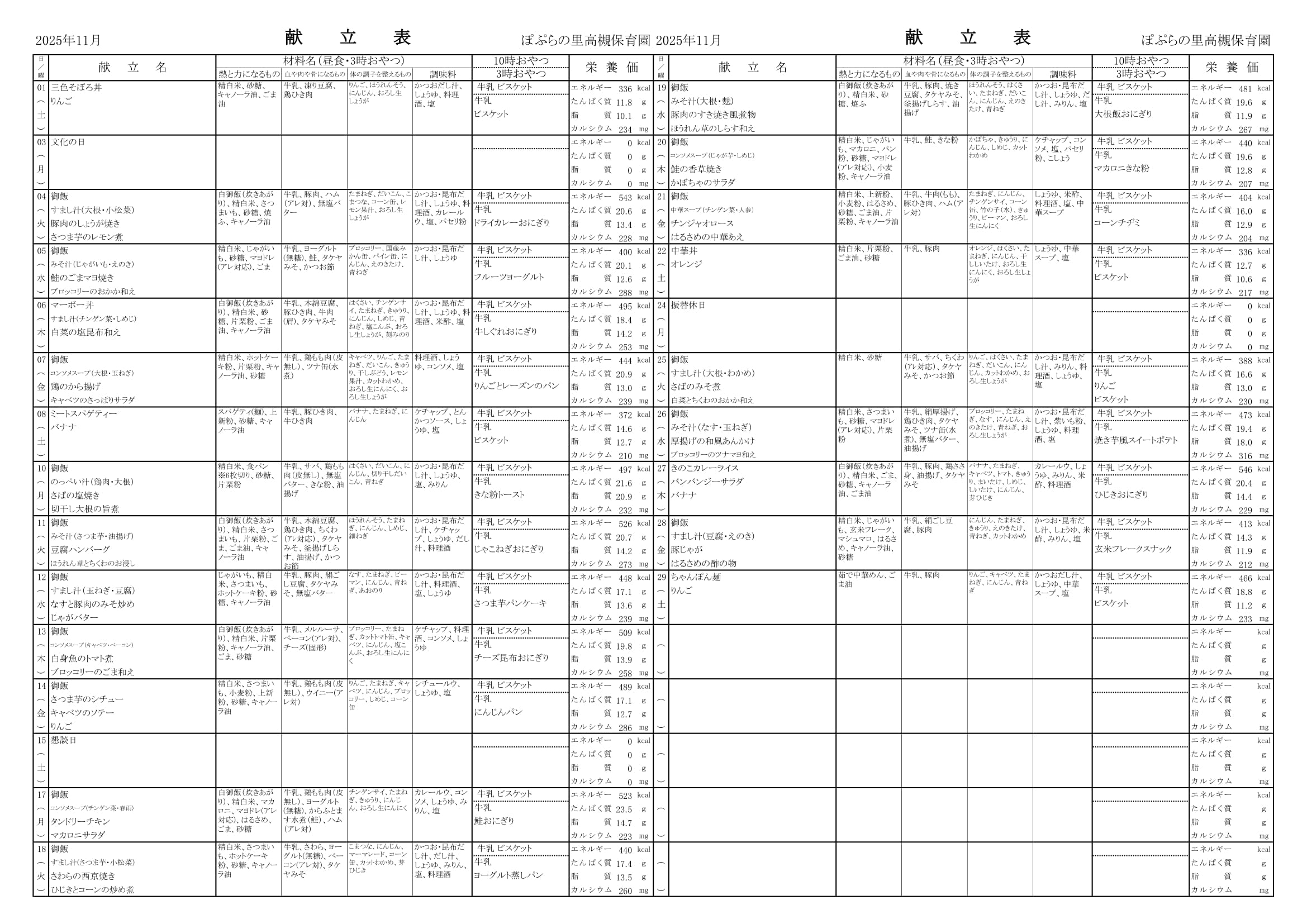令和7年11月 献立