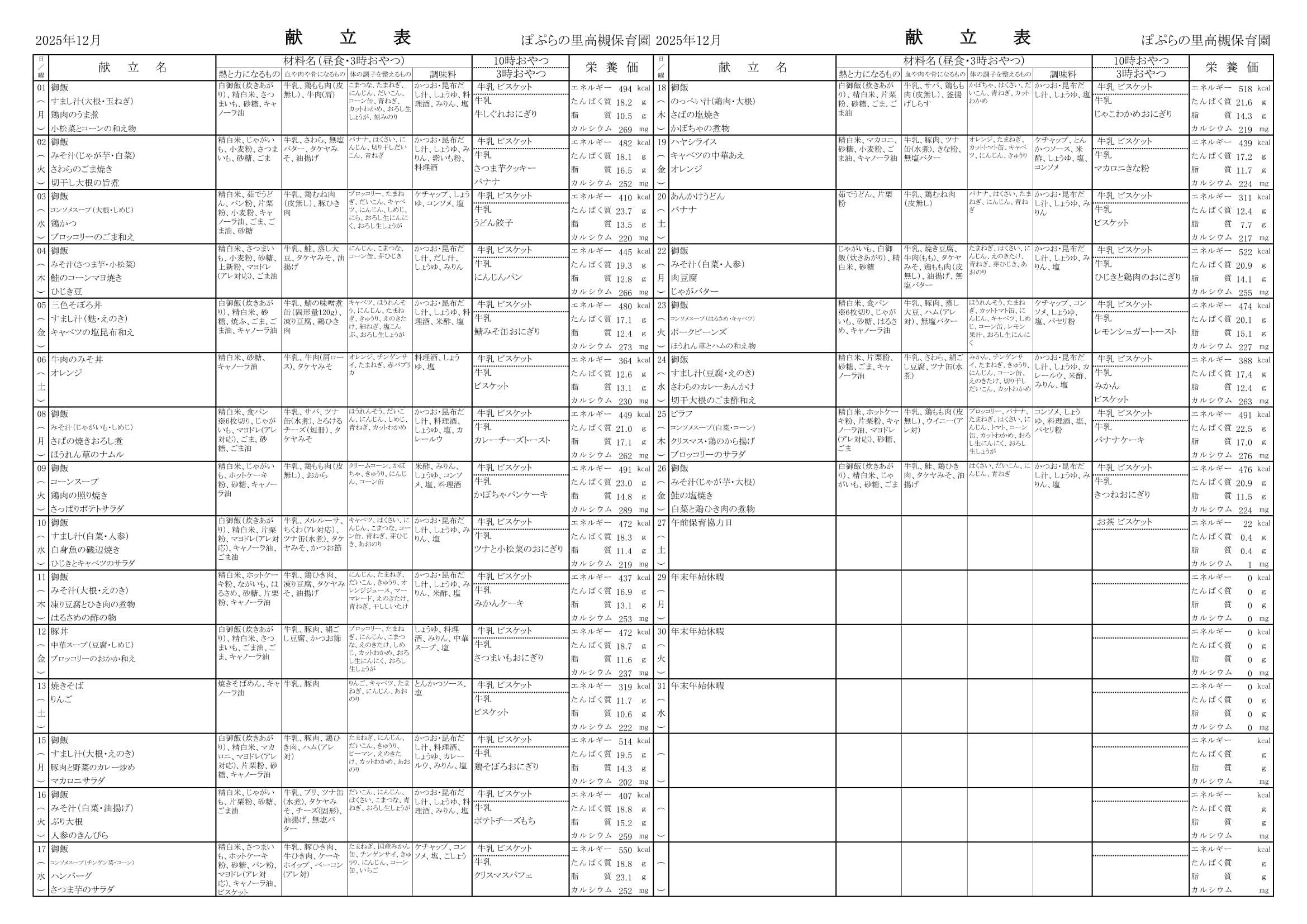令和7年12月 献立